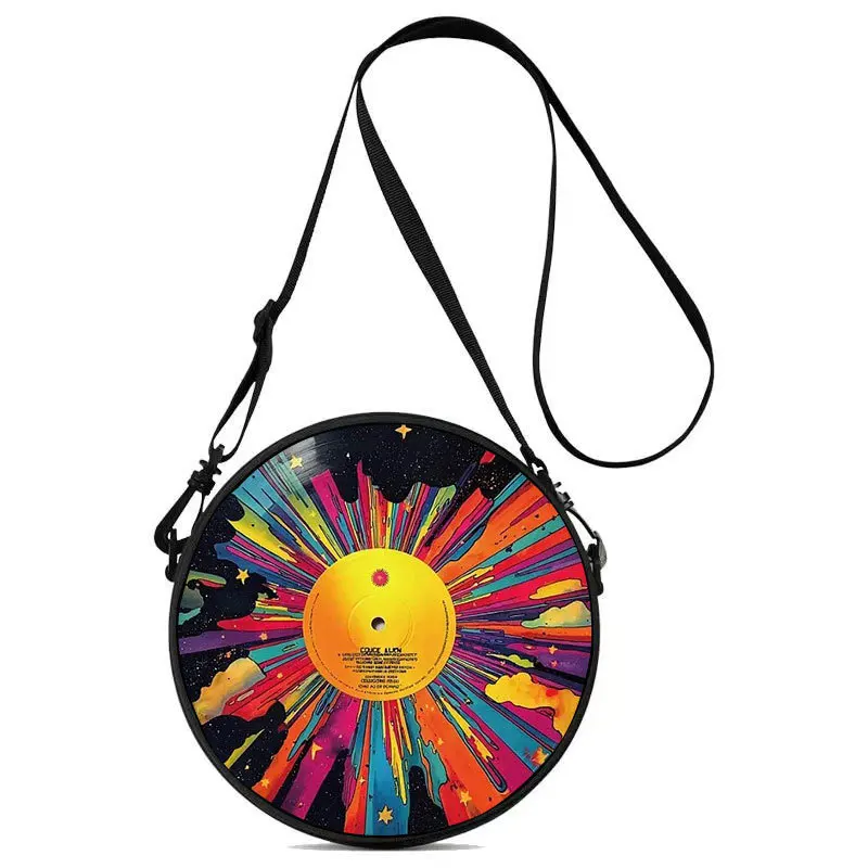 Record Floral Print Round Shoulder Bag Casual Messenger Bag for Woman Best Gifts 2D Flat Casual Daily Crossbody Bag Accessories