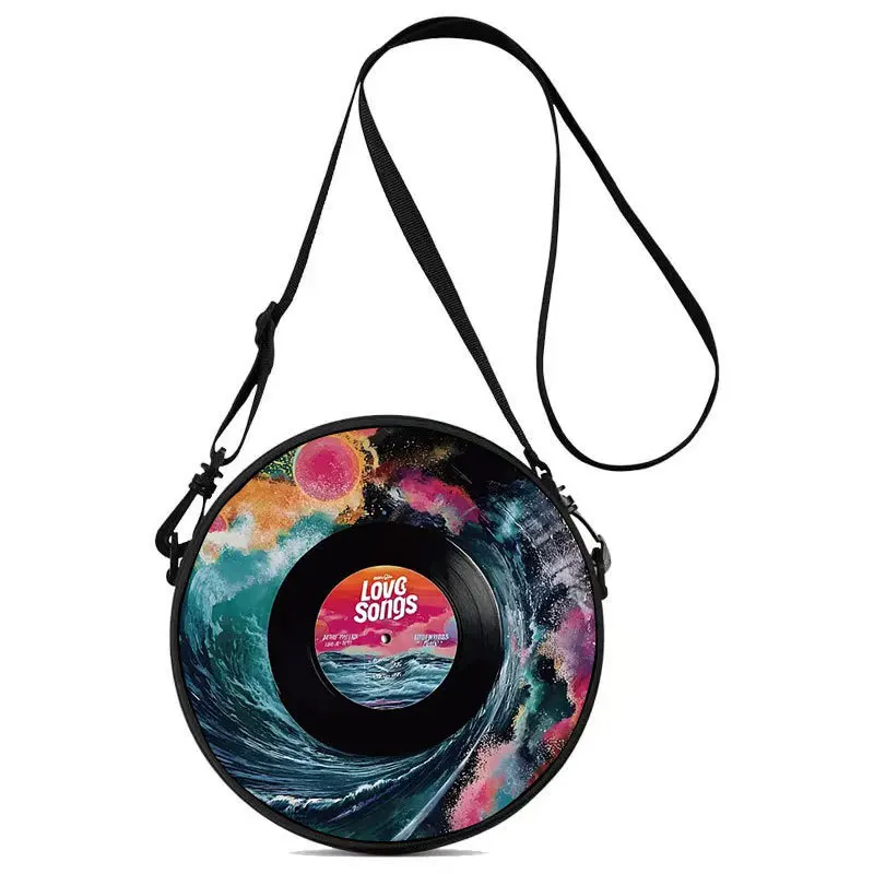 Record Floral Print Round Shoulder Bag Casual Messenger Bag for Woman Best Gifts 2D Flat Casual Daily Crossbody Bag Accessories