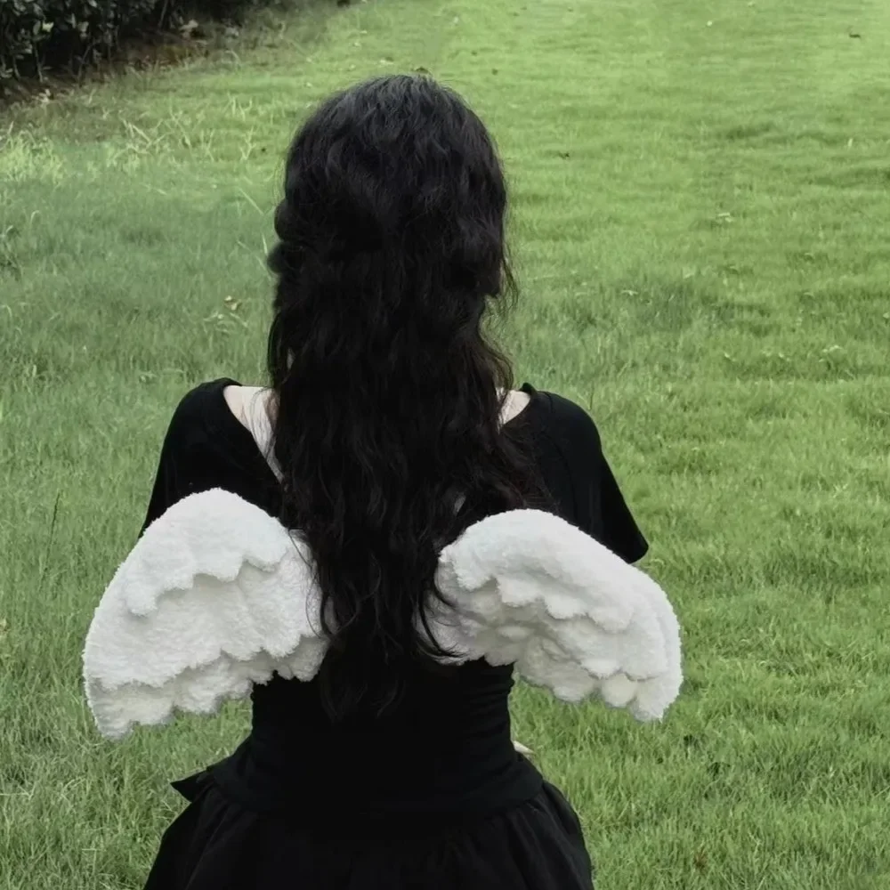New Adjustable Straps Angel Wings Backpack Polyester Zipper Lolita Backpack White Color Backpack JK Uniform