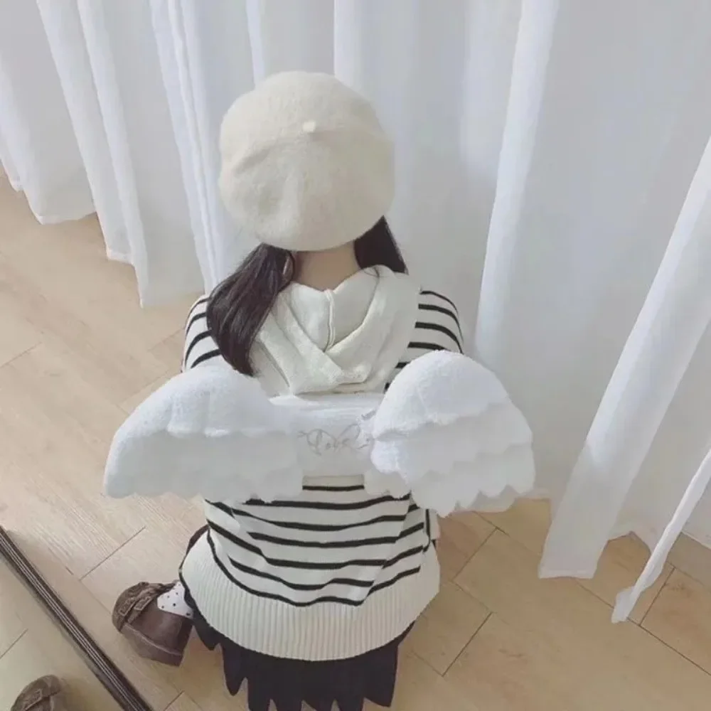 New Adjustable Straps Angel Wings Backpack Polyester Zipper Lolita Backpack White Color Backpack JK Uniform