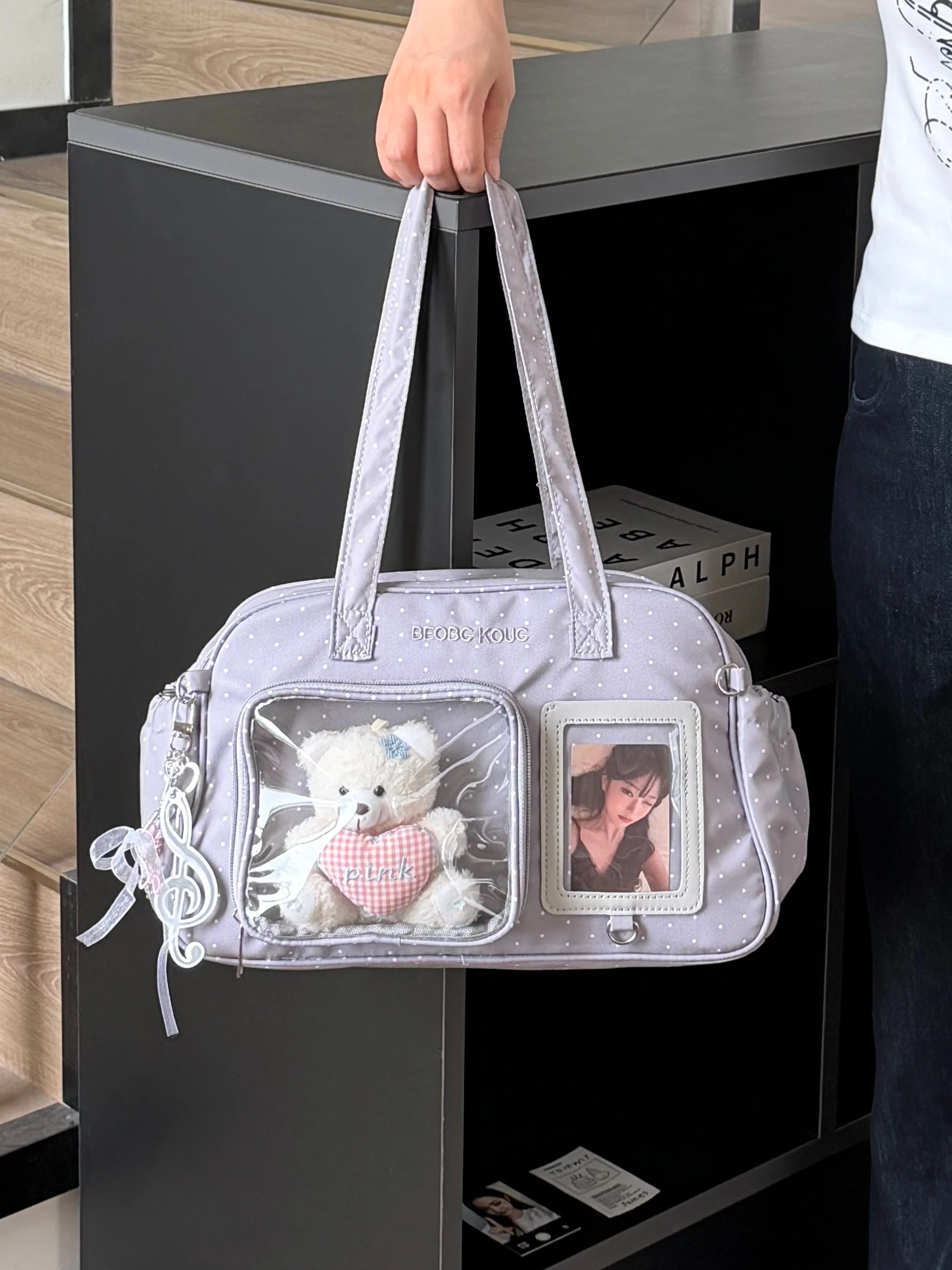 Minimalist Solid Color Ita Bag Polka Dot Wing Decor Shoulder Crossbody Bag INS Style Cute Wing Pattern Ita Bag