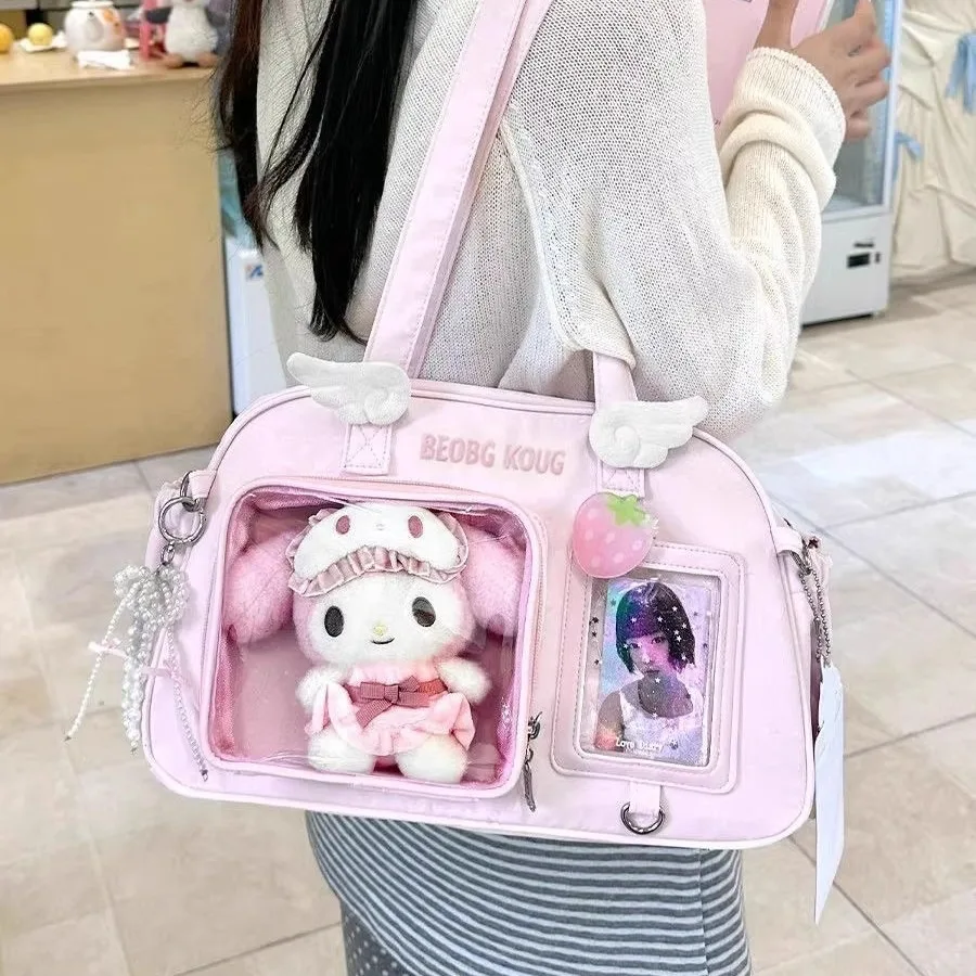 Minimalist Solid Color Ita Bag Polka Dot Wing Decor Shoulder Crossbody Bag INS Style Cute Wing Pattern Ita Bag