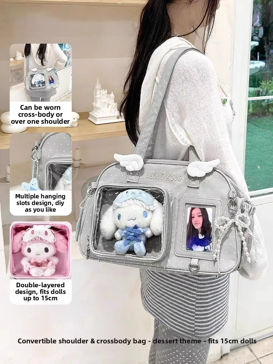 Minimalist Solid Color Ita Bag Polka Dot Wing Decor Shoulder Crossbody Bag INS Style Cute Wing Pattern Ita Bag