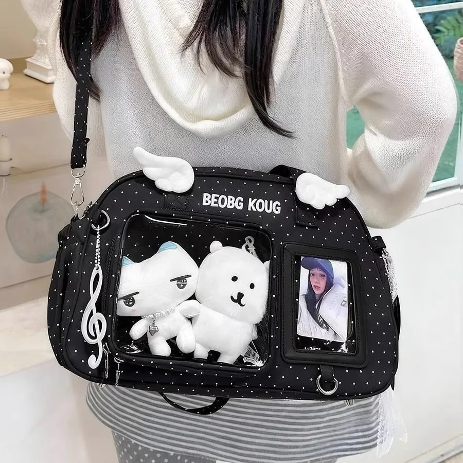 Minimalist Solid Color Ita Bag Polka Dot Wing Decor Shoulder Crossbody Bag INS Style Cute Wing Pattern Ita Bag