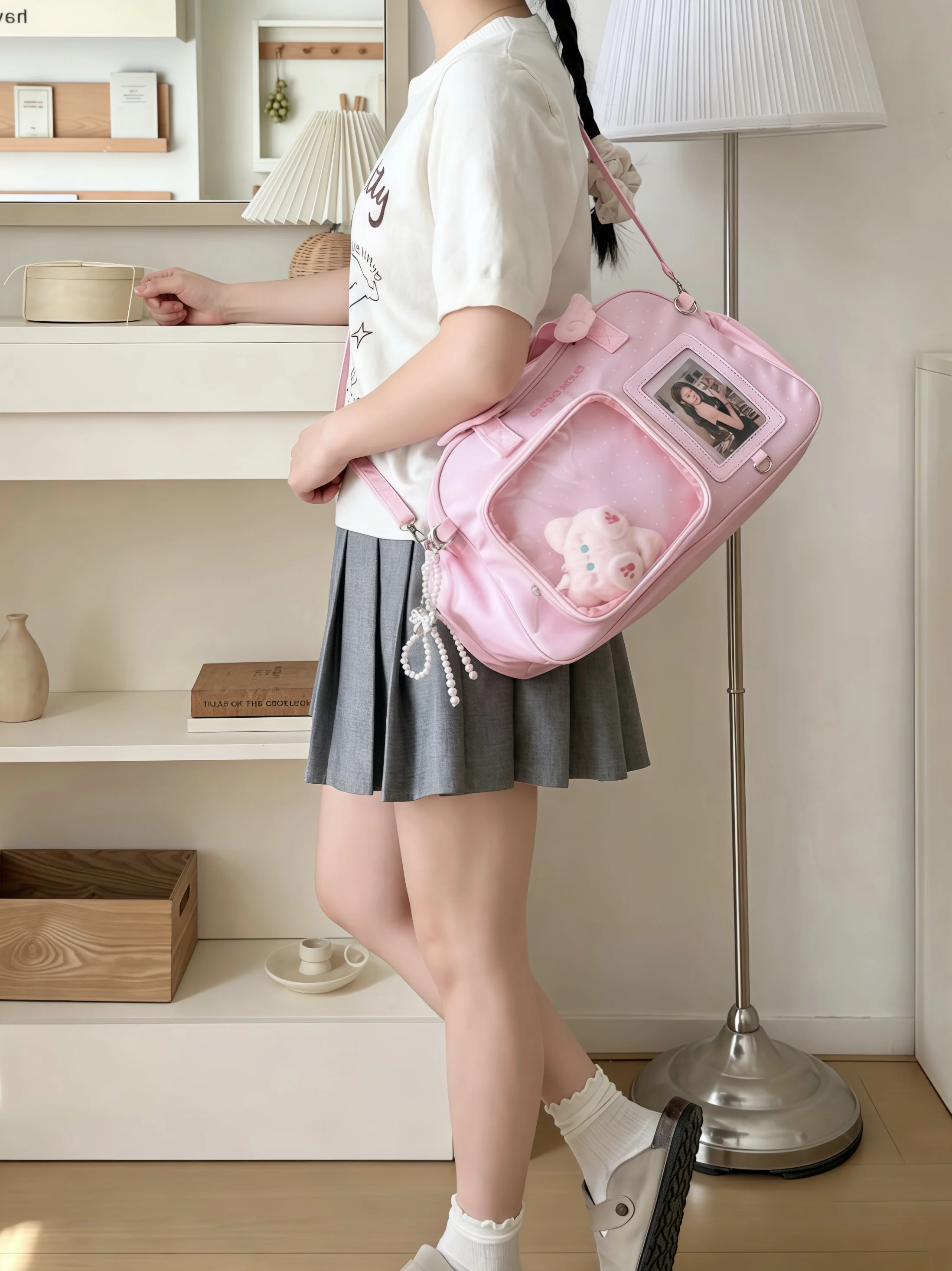 Minimalist Solid Color Ita Bag Polka Dot Wing Decor Shoulder Crossbody Bag INS Style Cute Wing Pattern Ita Bag