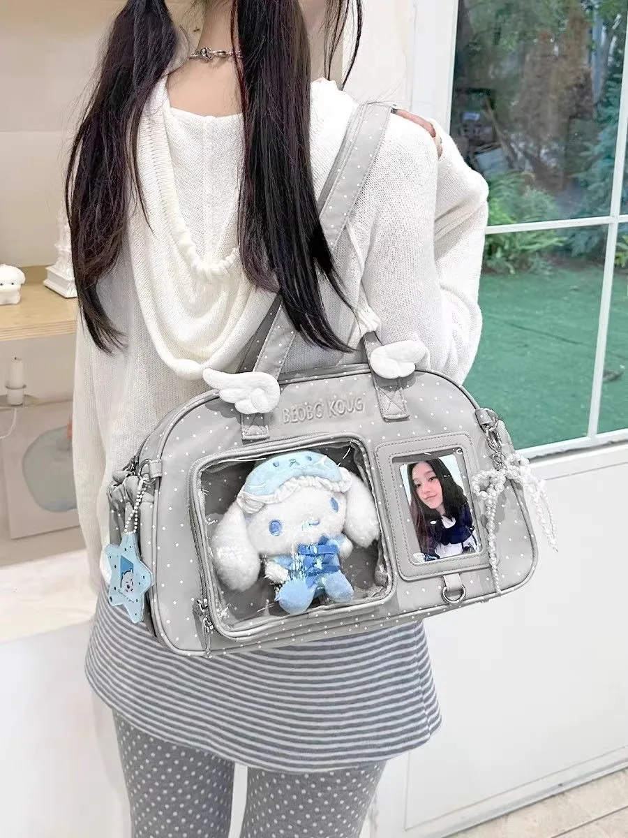 Minimalist Solid Color Ita Bag Polka Dot Wing Decor Shoulder Crossbody Bag INS Style Cute Wing Pattern Ita Bag