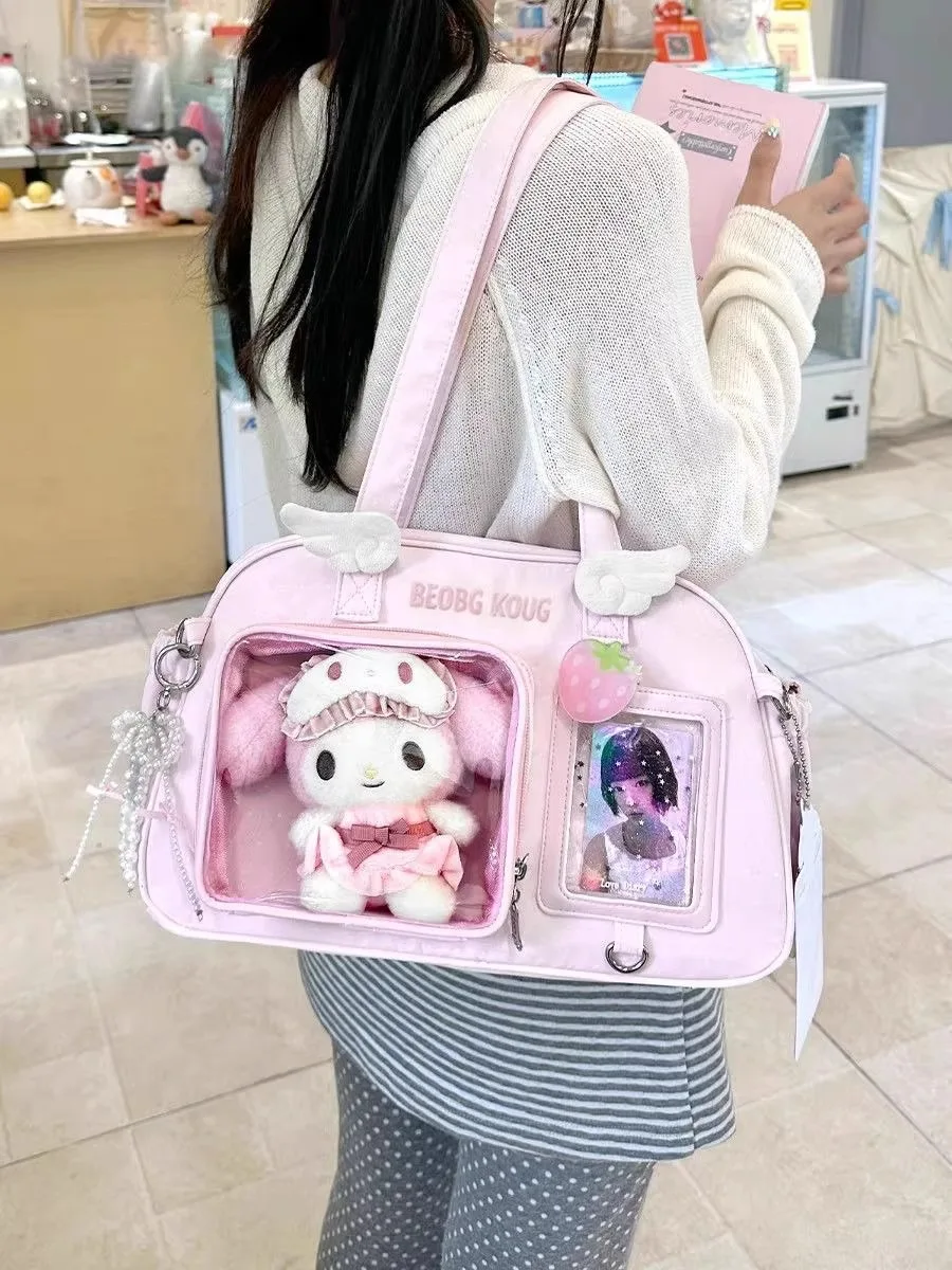 Minimalist Solid Color Ita Bag Polka Dot Wing Decor Shoulder Crossbody Bag INS Style Cute Wing Pattern Ita Bag