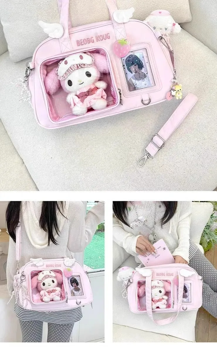 Minimalist Solid Color Ita Bag Polka Dot Wing Decor Shoulder Crossbody Bag INS Style Cute Wing Pattern Ita Bag