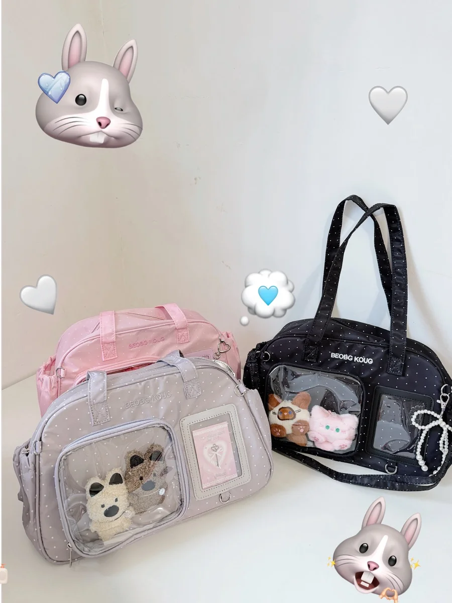 Minimalist Solid Color Ita Bag Polka Dot Wing Decor Shoulder Crossbody Bag INS Style Cute Wing Pattern Ita Bag