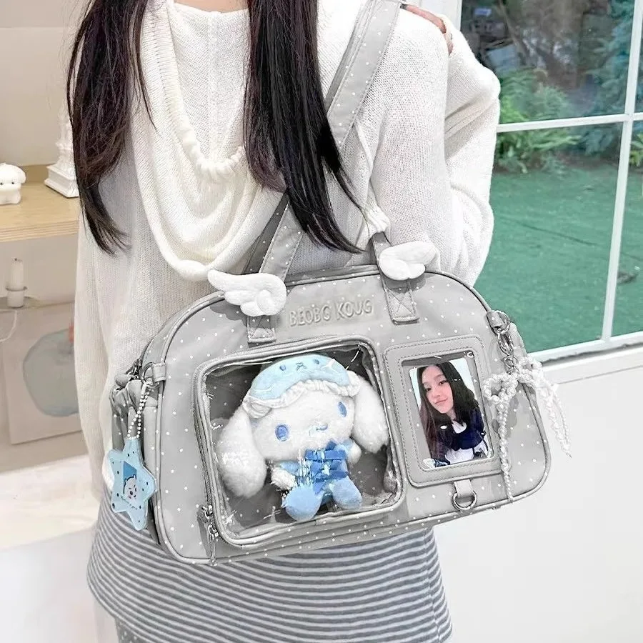 Minimalist Solid Color Ita Bag Polka Dot Wing Decor Shoulder Crossbody Bag INS Style Cute Wing Pattern Ita Bag