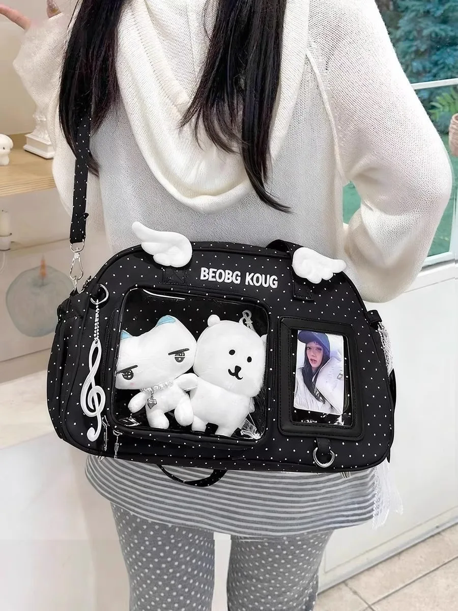 Minimalist Solid Color Ita Bag Polka Dot Wing Decor Shoulder Crossbody Bag INS Style Cute Wing Pattern Ita Bag