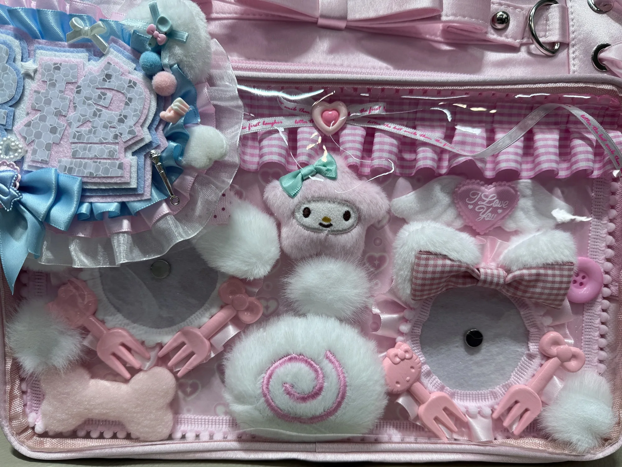 Pink Finished Ita Board Cute Plush Style Ita Bag Pin Badge Organizer Badge Organizer Board Itabag Accessories