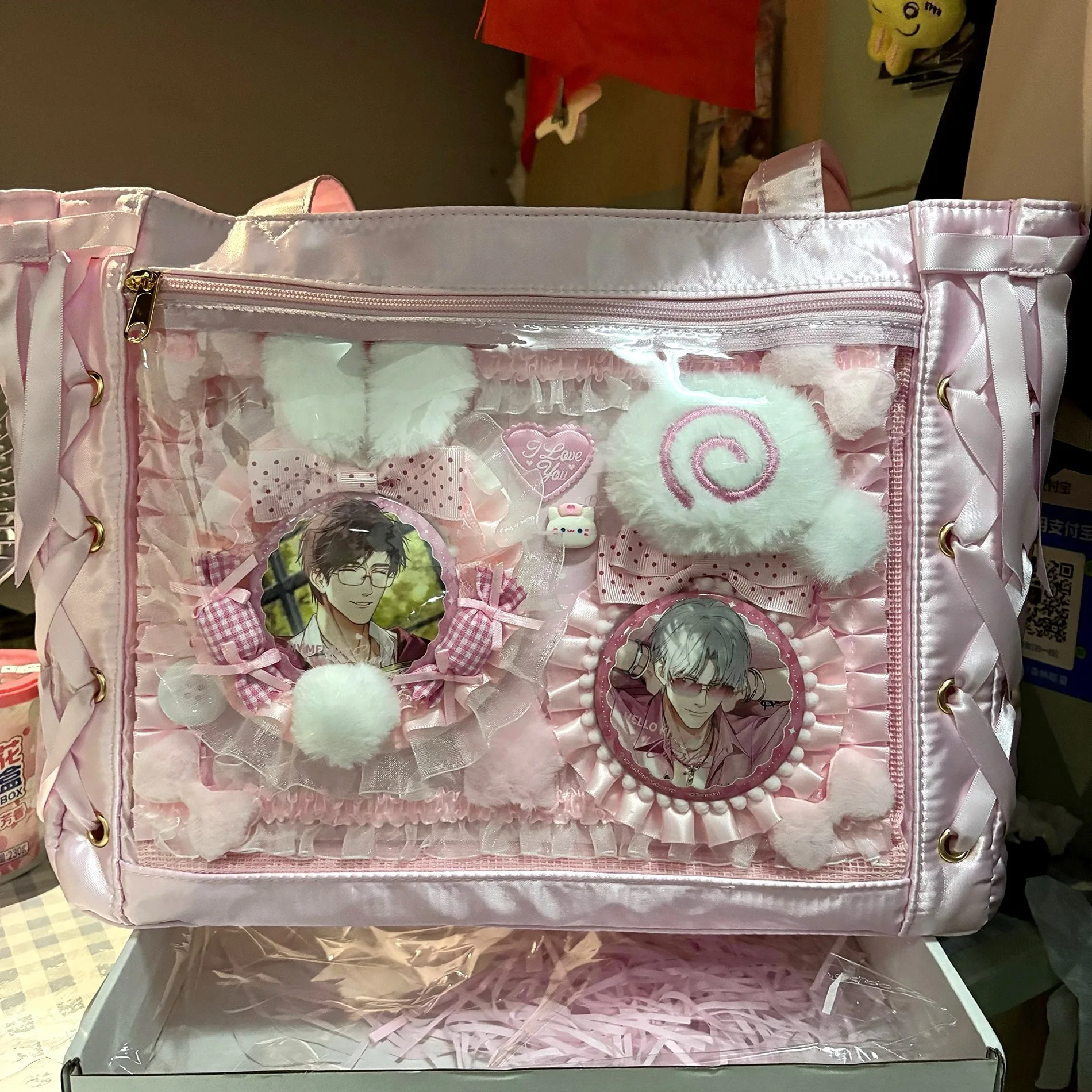 Pink Finished Ita Board Cute Plush Style Ita Bag Pin Badge Organizer Badge Organizer Board Itabag Accessories
