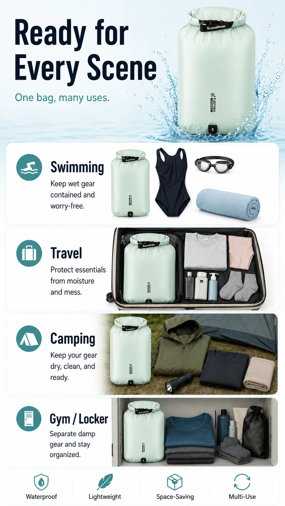 Waterproof Dry Bag Ultralight Clothing Storage Bag Lightweight Roll Top Travel Packing Organizer for Luggage Swimming Outdoor