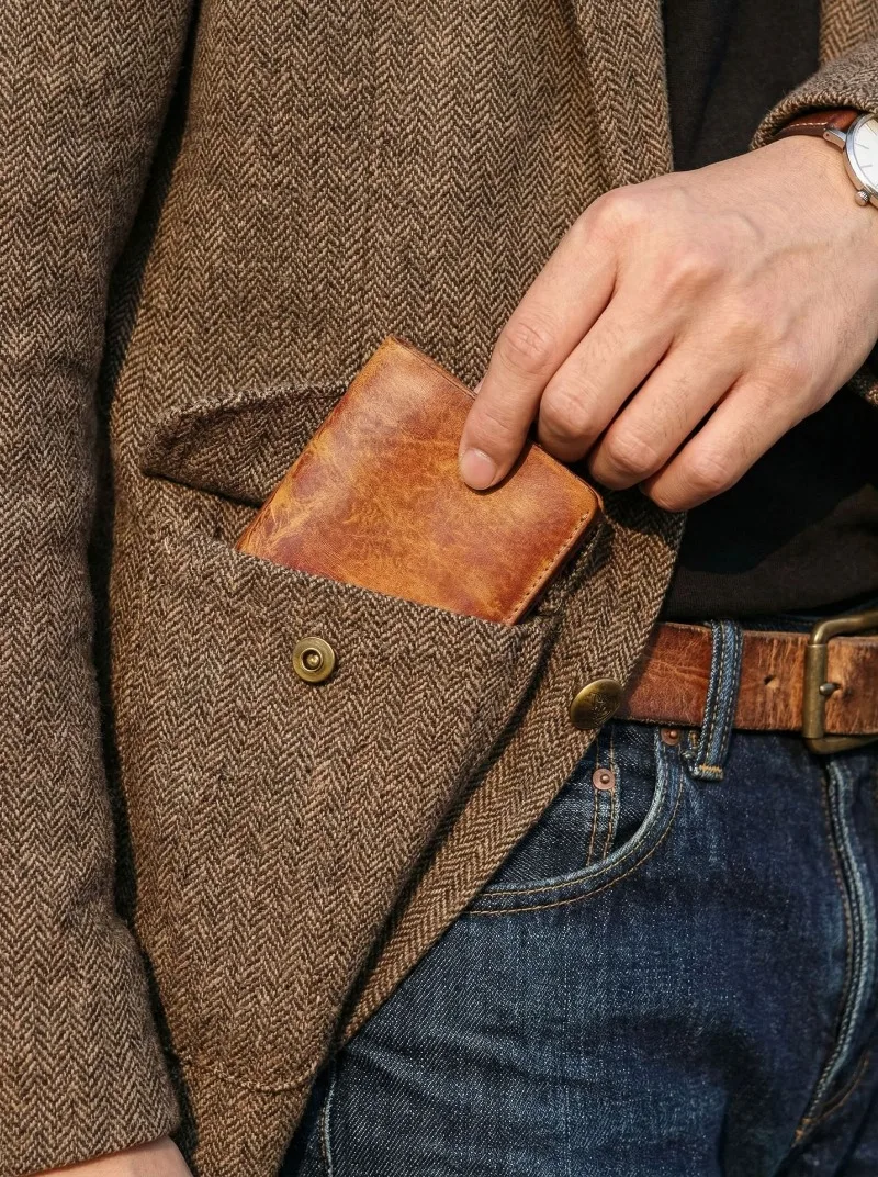 Retro Handcrafted Genuine Leather Small Wallet for Men, Vintage Durable EDC Card Holder, Men Multi-card Slots Organizer Wallet