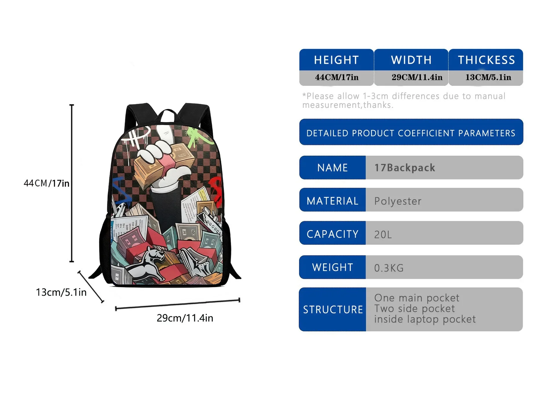 Fashion Men's and Women's PU Graffiti Large Capacity Backpack Student Backpack Travel Bag Mochila Mochilas De Hombre School Bag