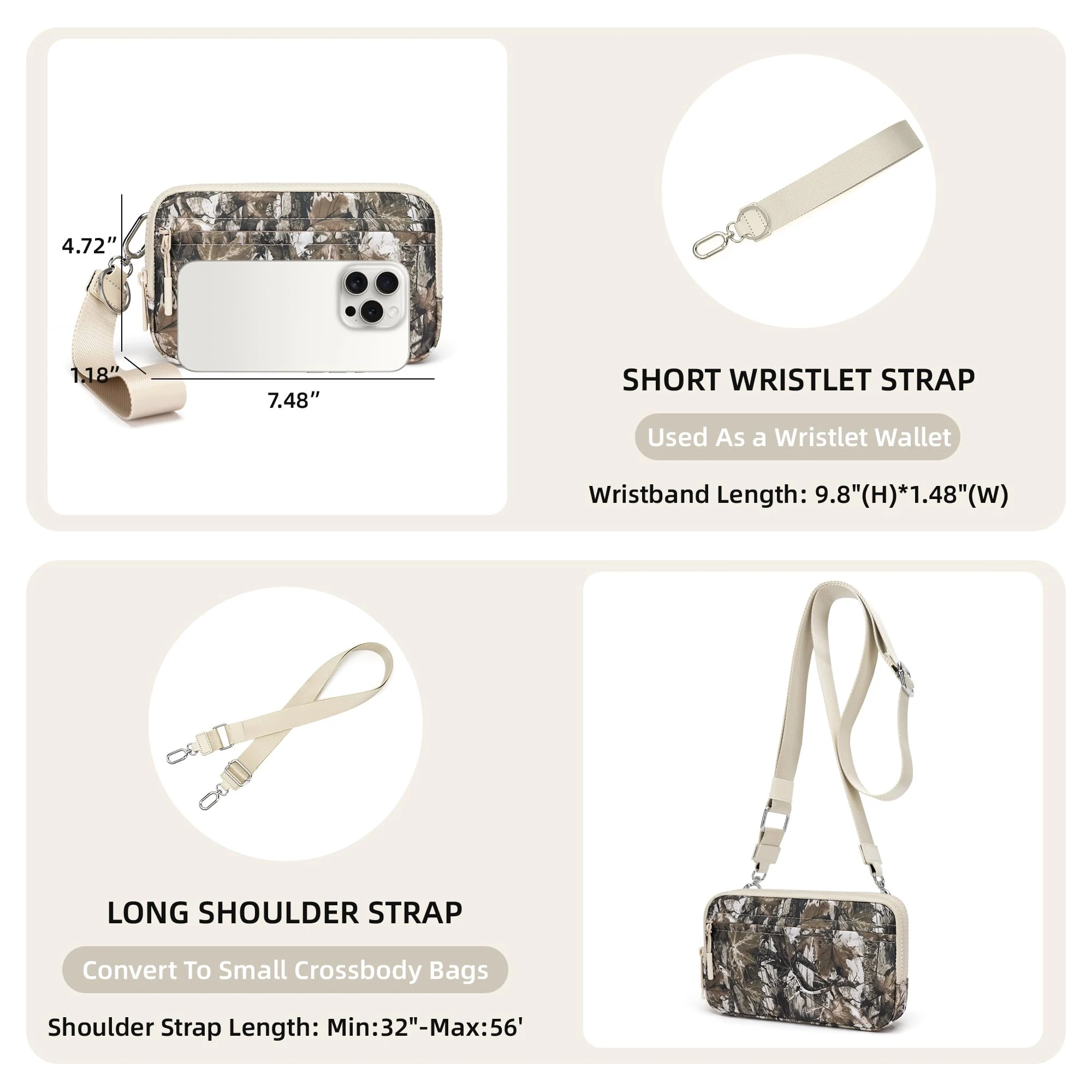 Wristlet Wallets for Women Nylon Quilted Wallet with 4 Zippers, Travel Credit Card Holder Cell Phone Organizer