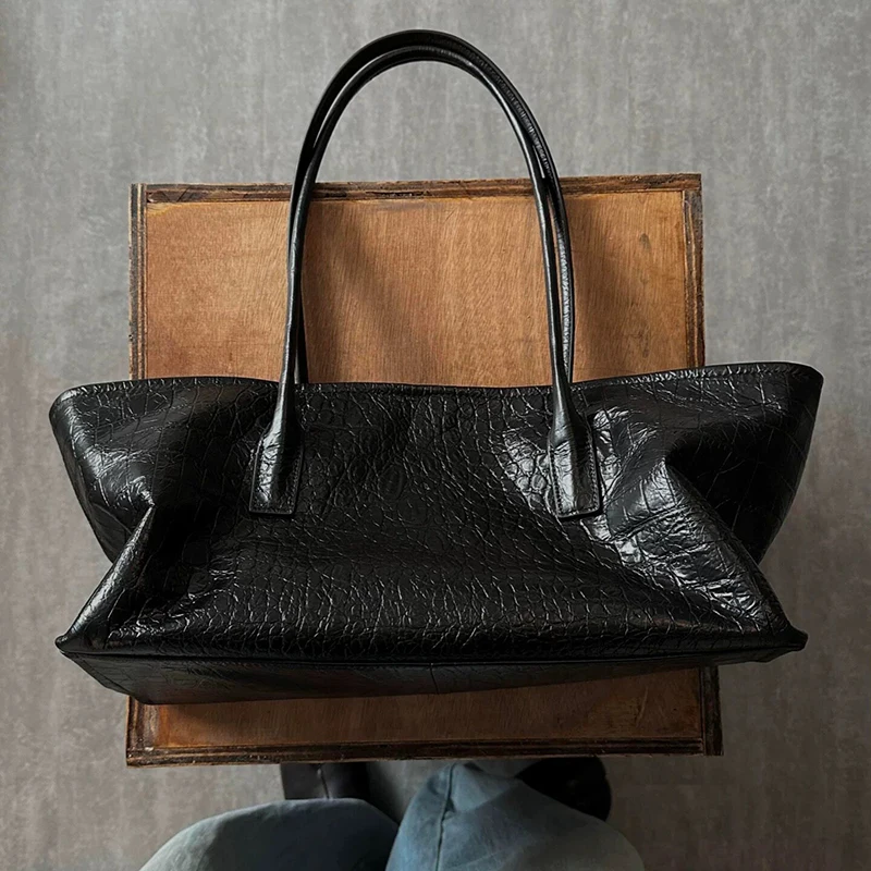 PU Soft Leather Women's Shoulder Bag Retro Luxury Crocodile Pattern Tote Bag Simple Elegant Large Capacity Lightweight Handbag
