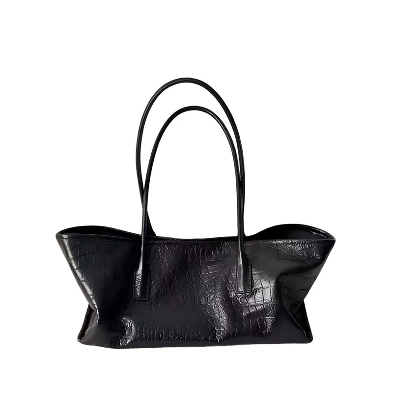 PU Soft Leather Women's Shoulder Bag Retro Luxury Crocodile Pattern Tote Bag Simple Elegant Large Capacity Lightweight Handbag