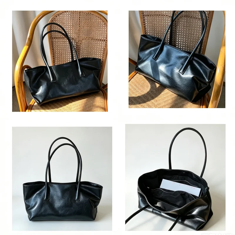PU Soft Leather Women's Shoulder Bag Retro Luxury Crocodile Pattern Tote Bag Simple Elegant Large Capacity Lightweight Handbag