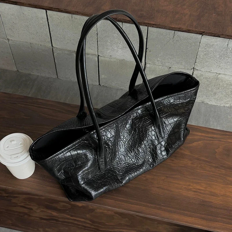 PU Soft Leather Women's Shoulder Bag Retro Luxury Crocodile Pattern Tote Bag Simple Elegant Large Capacity Lightweight Handbag