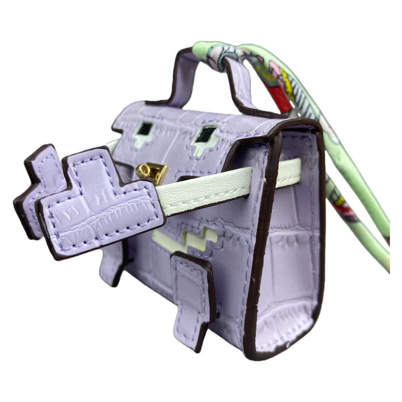 Mini Pixel Doll Bag Charm Adorable Croc-Etched PU Leather Keychain with Pouch for Earbuds & Coins Handcrafted Pastel Cutie Gift
