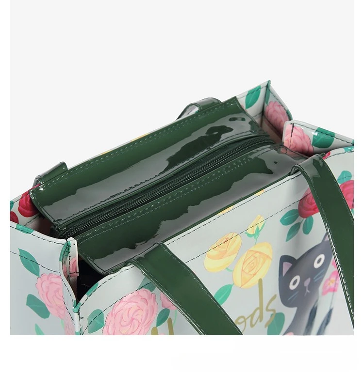 Women Waterproof PVC Cartoon Shopping Bag Portable Student Shoulder Handbag