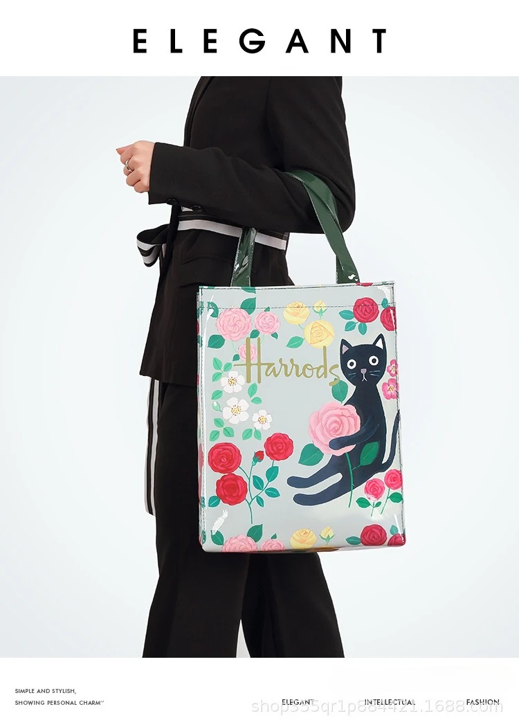 Women Waterproof PVC Cartoon Shopping Bag Portable Student Shoulder Handbag