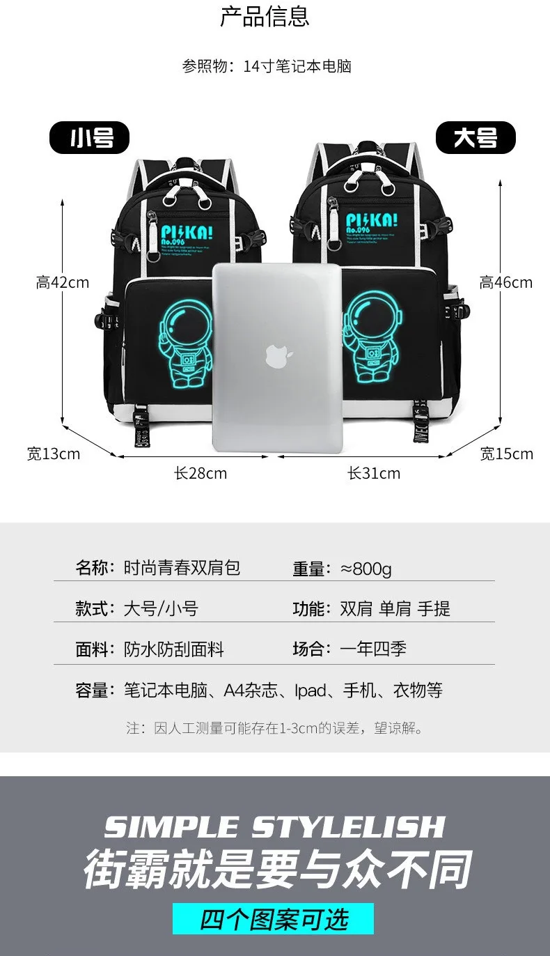 Waterproof Luminous Backpack, Casual Lightweight Backpack, Personalized Pattern, Fashionable Youth Backpack