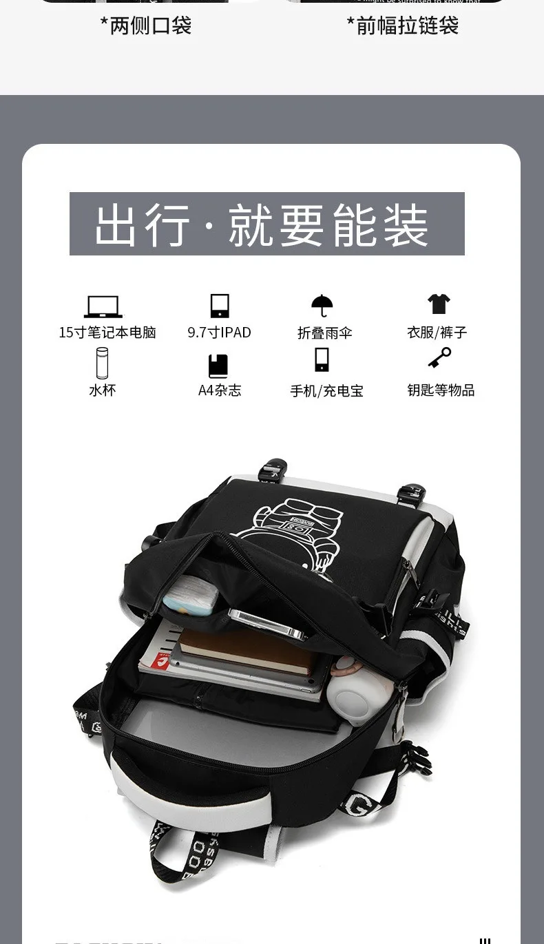 Waterproof Luminous Backpack, Casual Lightweight Backpack, Personalized Pattern, Fashionable Youth Backpack