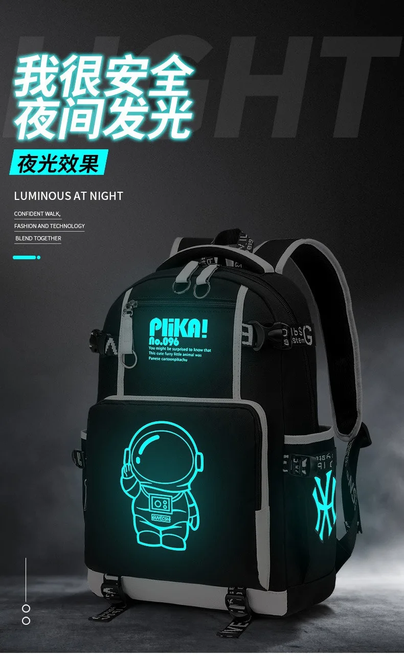 Waterproof Luminous Backpack, Casual Lightweight Backpack, Personalized Pattern, Fashionable Youth Backpack