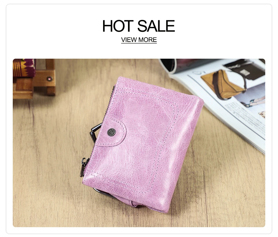 Contact'S Genuine Leather Wallet Women Small Metal Frame Purse Ladies Hasp and Zipper Coin Pocket Credit Card Holder