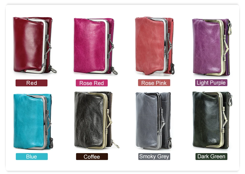 Contact'S Genuine Leather Wallet Women Small Metal Frame Purse Ladies Hasp and Zipper Coin Pocket Credit Card Holder