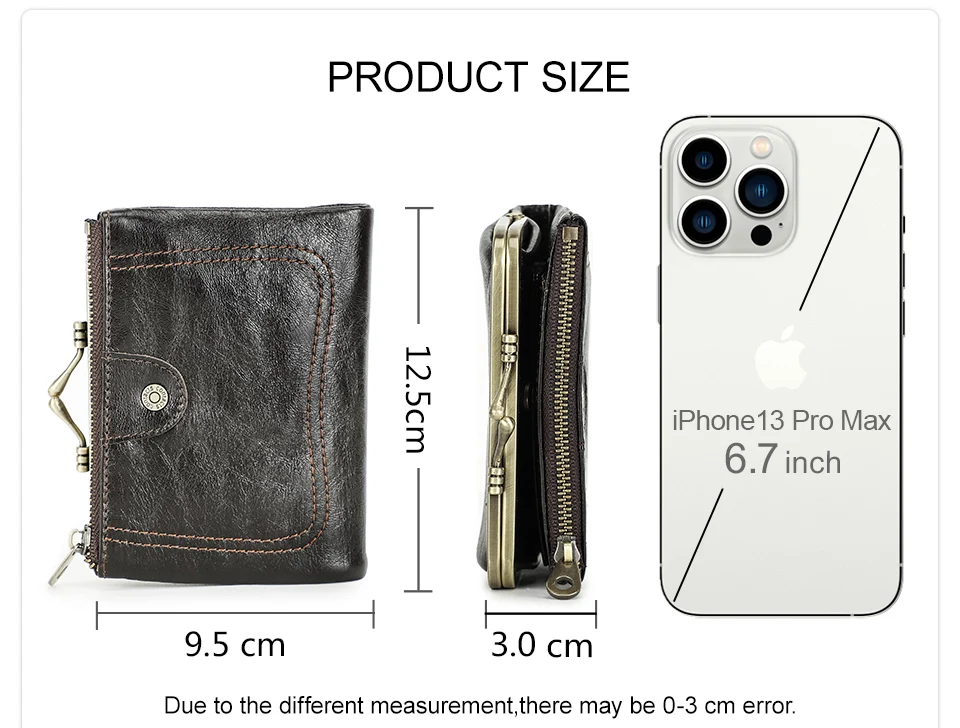Contact'S Genuine Leather Wallet Women Small Metal Frame Purse Ladies Hasp and Zipper Coin Pocket Credit Card Holder
