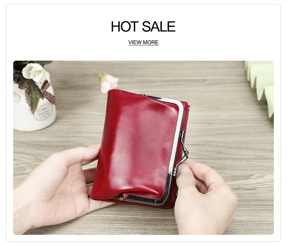 Contact'S Genuine Leather Wallet Women Small Metal Frame Purse Ladies Hasp and Zipper Coin Pocket Credit Card Holder