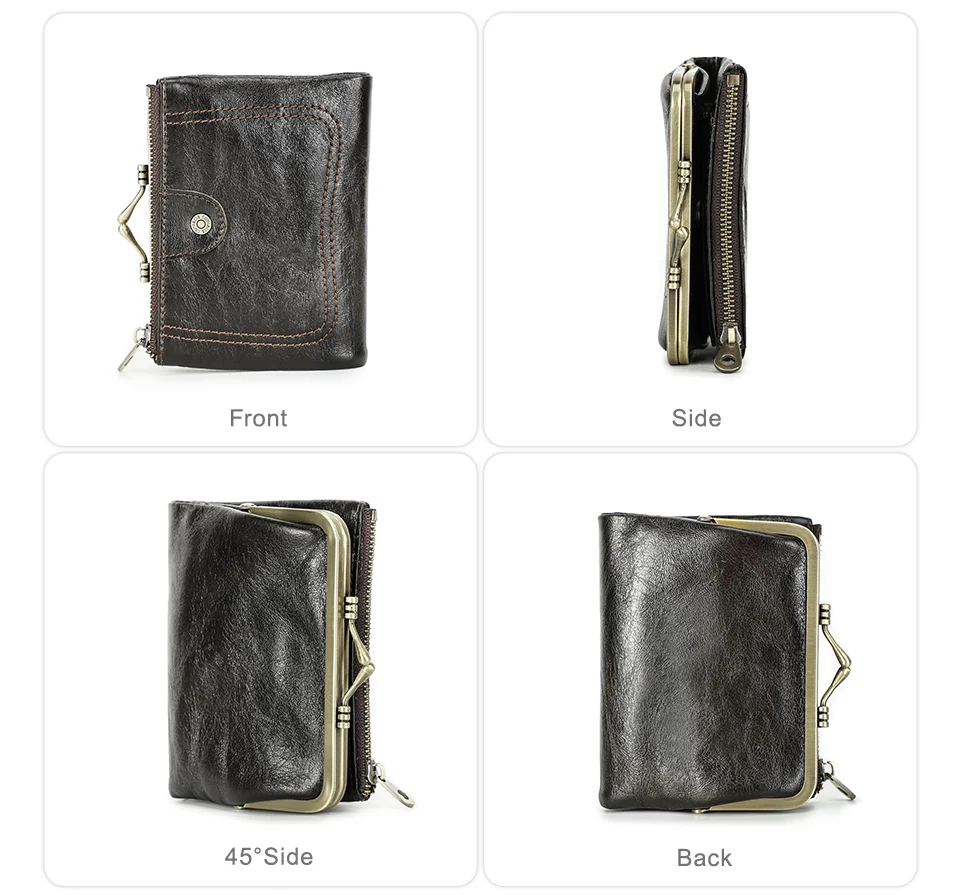 Contact'S Genuine Leather Wallet Women Small Metal Frame Purse Ladies Hasp and Zipper Coin Pocket Credit Card Holder