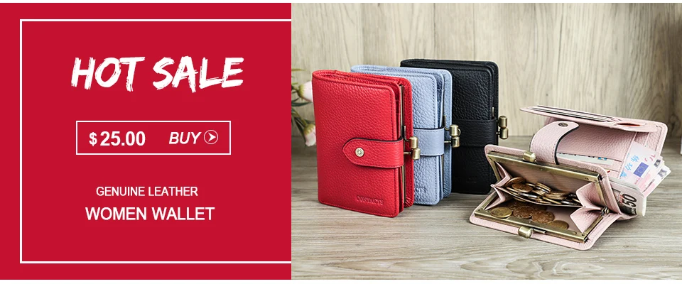 Contact'S Genuine Leather Wallet Women Small Metal Frame Purse Ladies Hasp and Zipper Coin Pocket Credit Card Holder