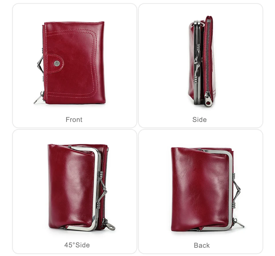 Contact'S Genuine Leather Wallet Women Small Metal Frame Purse Ladies Hasp and Zipper Coin Pocket Credit Card Holder