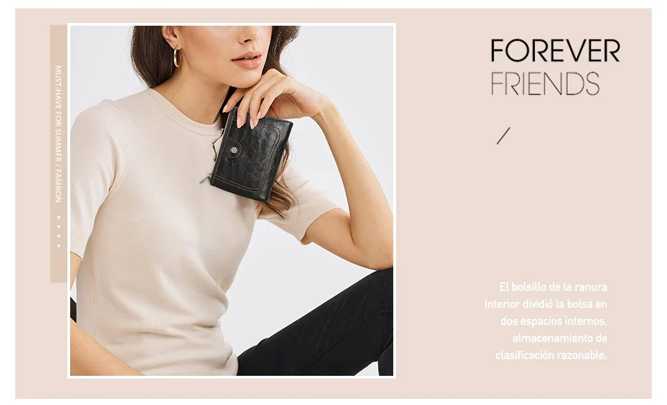 Contact'S Genuine Leather Wallet Women Small Metal Frame Purse Ladies Hasp and Zipper Coin Pocket Credit Card Holder