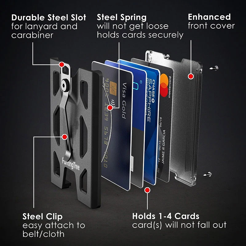 Aluminum Badge Holder/Wallet_ Durable ID Card Holder with Metal Clip and 4 Cards Slot