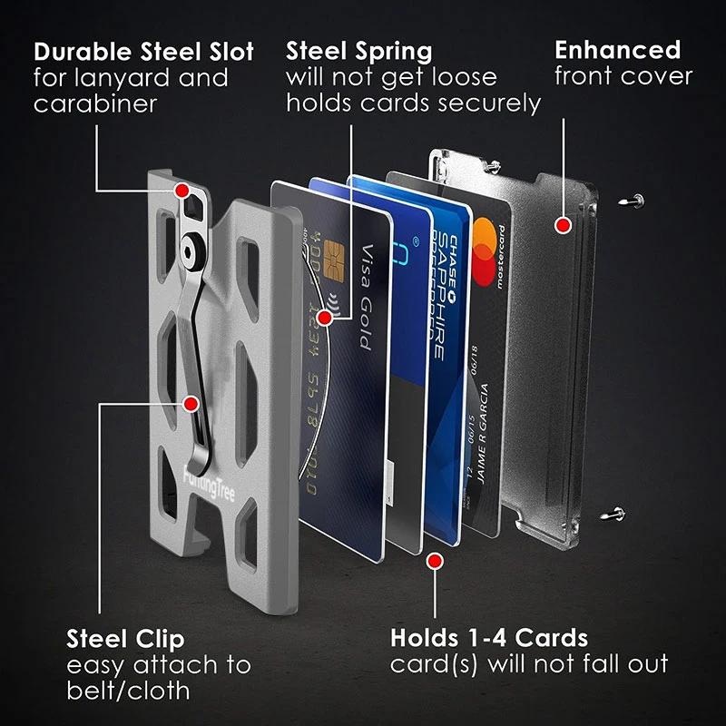 Aluminum Badge Holder/Wallet_ Durable ID Card Holder with Metal Clip and 4 Cards Slot