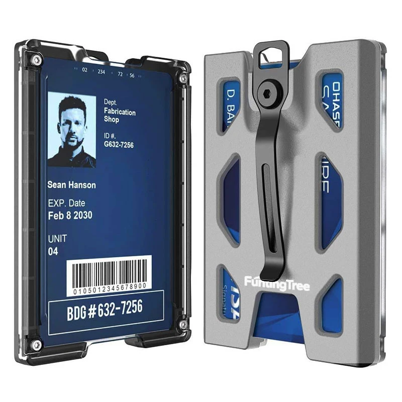 Aluminum Badge Holder/Wallet_ Durable ID Card Holder with Metal Clip and 4 Cards Slot
