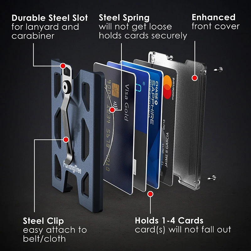 Aluminum Badge Holder/Wallet_ Durable ID Card Holder with Metal Clip and 4 Cards Slot
