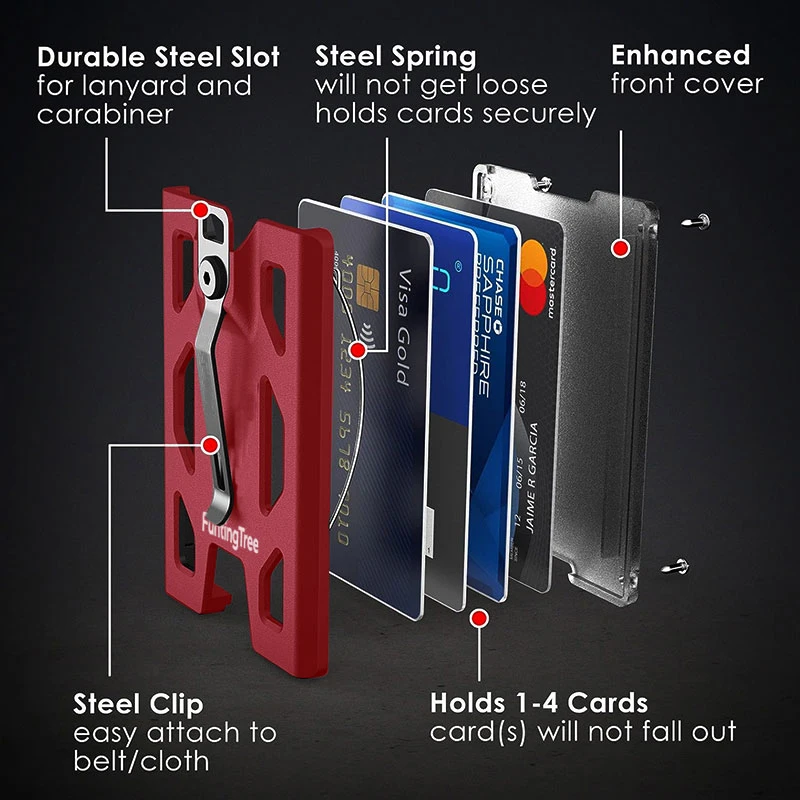 Aluminum Badge Holder/Wallet_ Durable ID Card Holder with Metal Clip and 4 Cards Slot