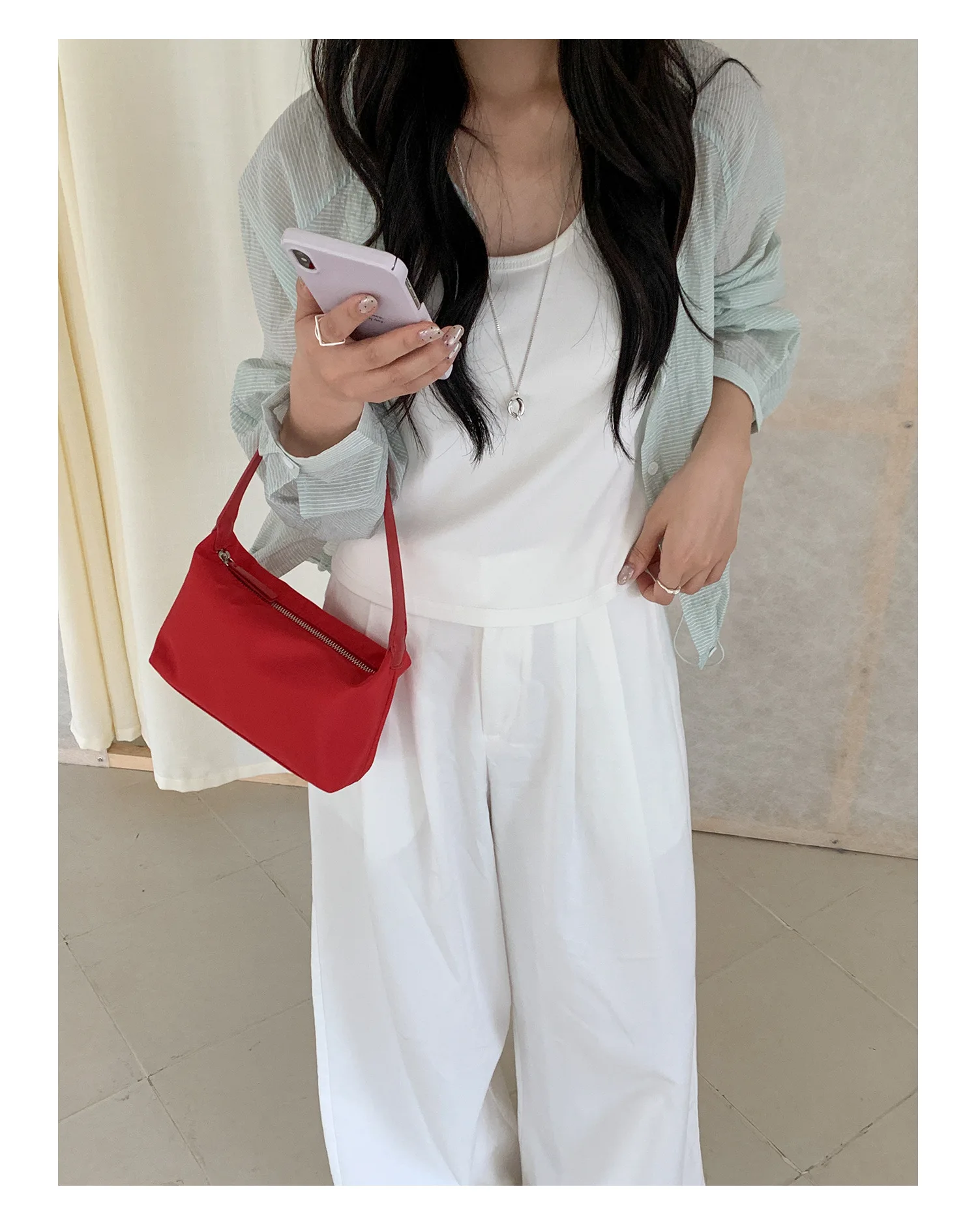 Summer Nylon Top-Handle Bags Ins Style Small Crossbody Shoulder Bags Simple Casual New Fashionable and Versatile Handbag