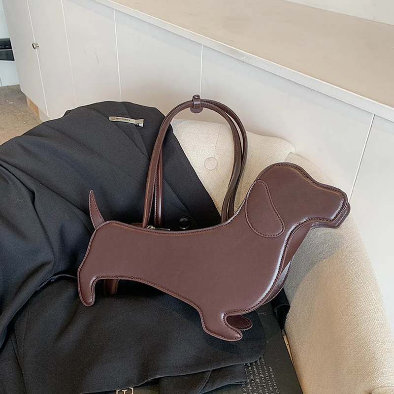 Three-dimensional Dachshund Shoulder Bag PU Leather Retro Handbag Design Underarm Bag For Women Trend Commut Bag