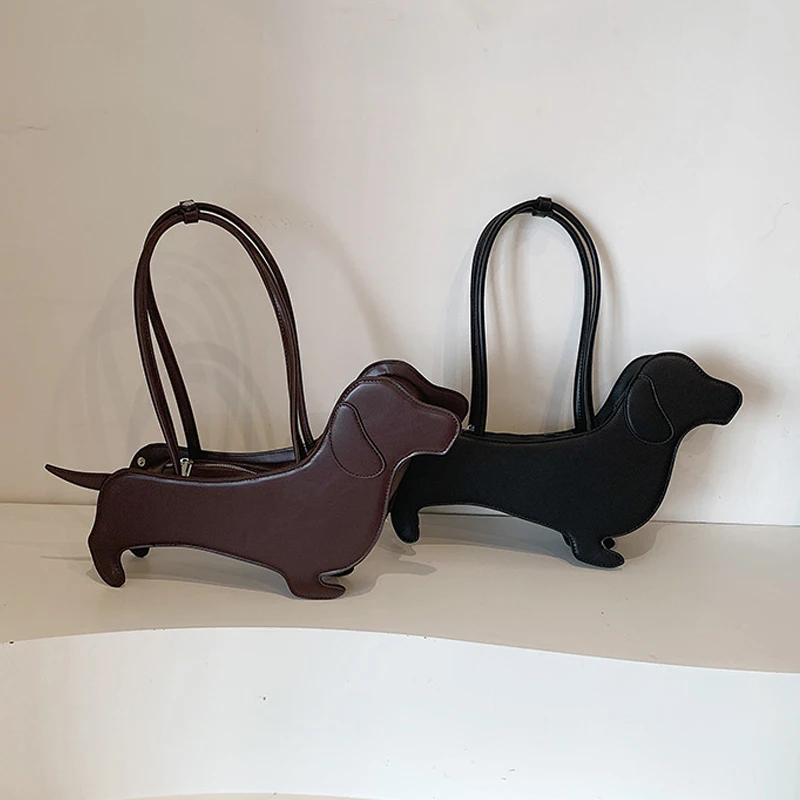 Three-dimensional Dachshund Shoulder Bag PU Leather Retro Handbag Design Underarm Bag For Women Trend Commut Bag