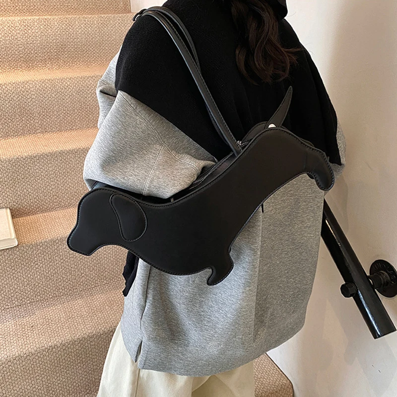 Three-dimensional Dachshund Shoulder Bag PU Leather Retro Handbag Design Underarm Bag For Women Trend Commut Bag