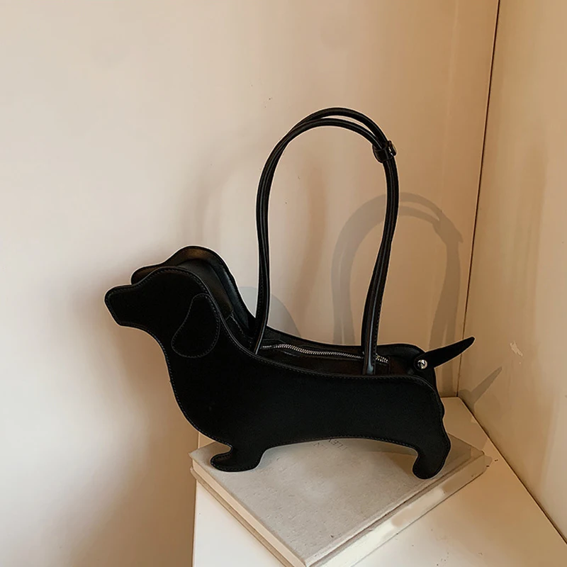 Three-dimensional Dachshund Shoulder Bag PU Leather Retro Handbag Design Underarm Bag For Women Trend Commut Bag