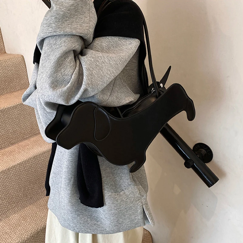 Three-dimensional Dachshund Shoulder Bag PU Leather Retro Handbag Design Underarm Bag For Women Trend Commut Bag